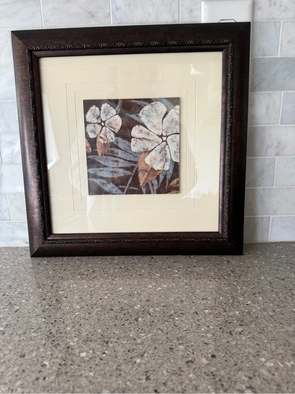 Set of Brown Ornate Frame with Cream Mat and Floral Art